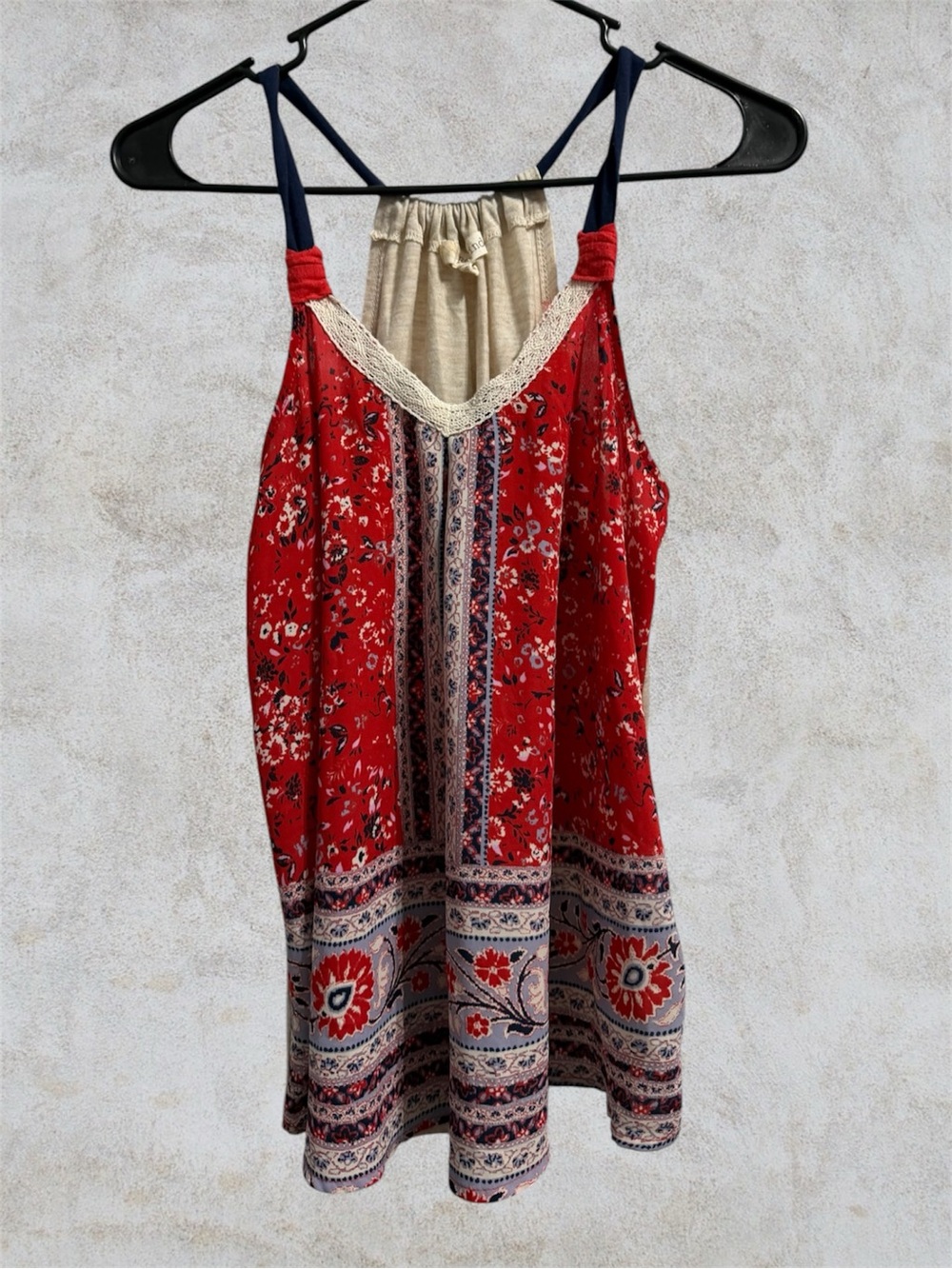 Rewind Red and Blue Floral Boho Spaghetti Strap Tank size XS